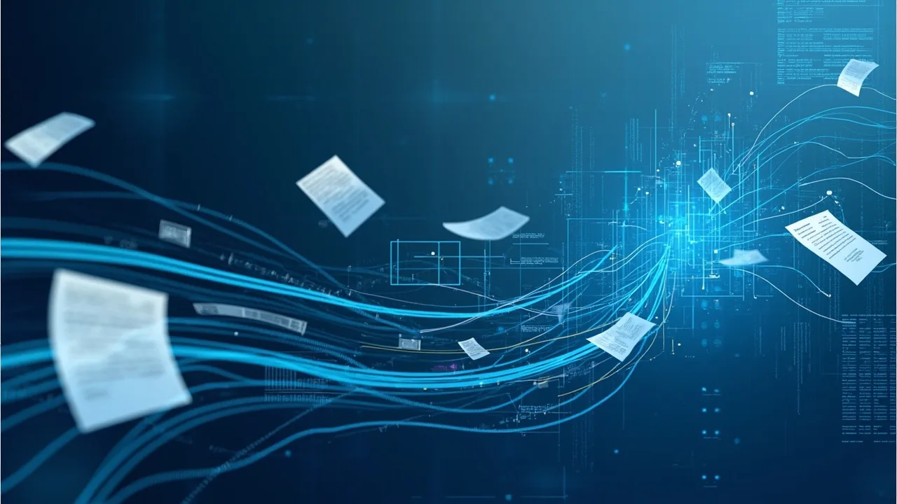 Profesional revisando documentos digitales y gráficos generados por inteligencia artificial en un entorno de trabajo profesio