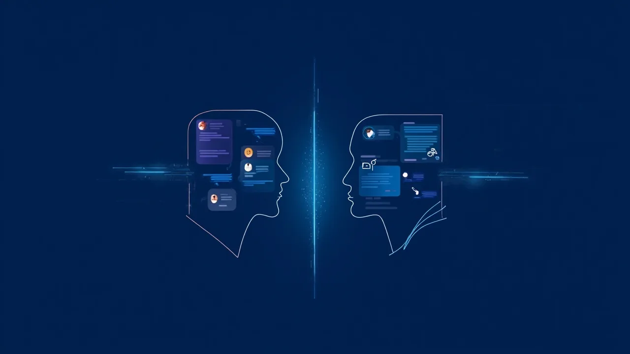 Comparación visual entre dos interfaces de IA generativa representando opciones de elección para profesionales